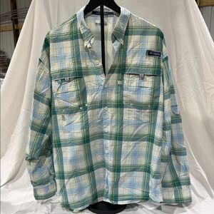 Columbia Teal and White Plaid Outdoor Shirt